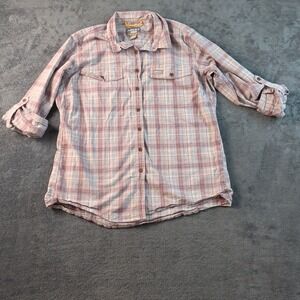 Ariat Rebar Women's Long Sleeve Plaid Shirt Size M Button Up Western Pink Plaid